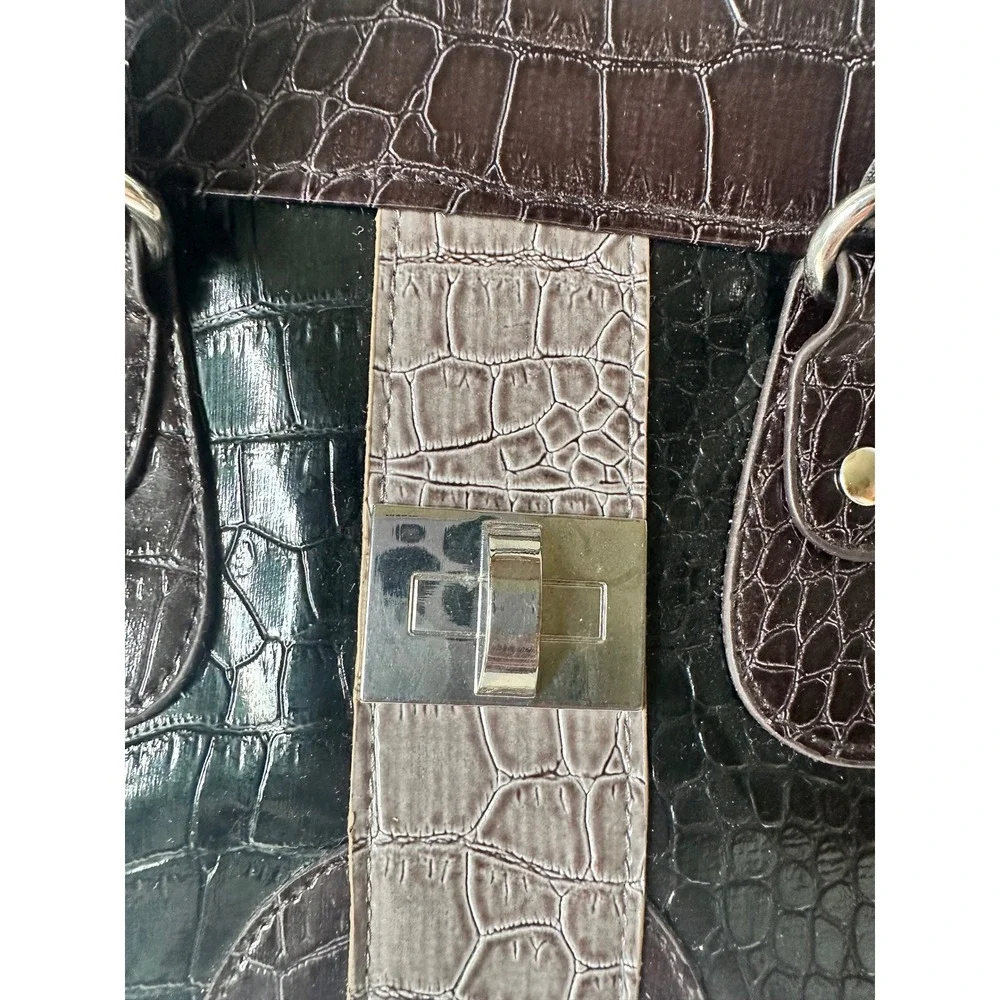 Icing Womens Faux Croc Embossed Satchel Handbag Black Burgundy Grey 34136-2 NWT